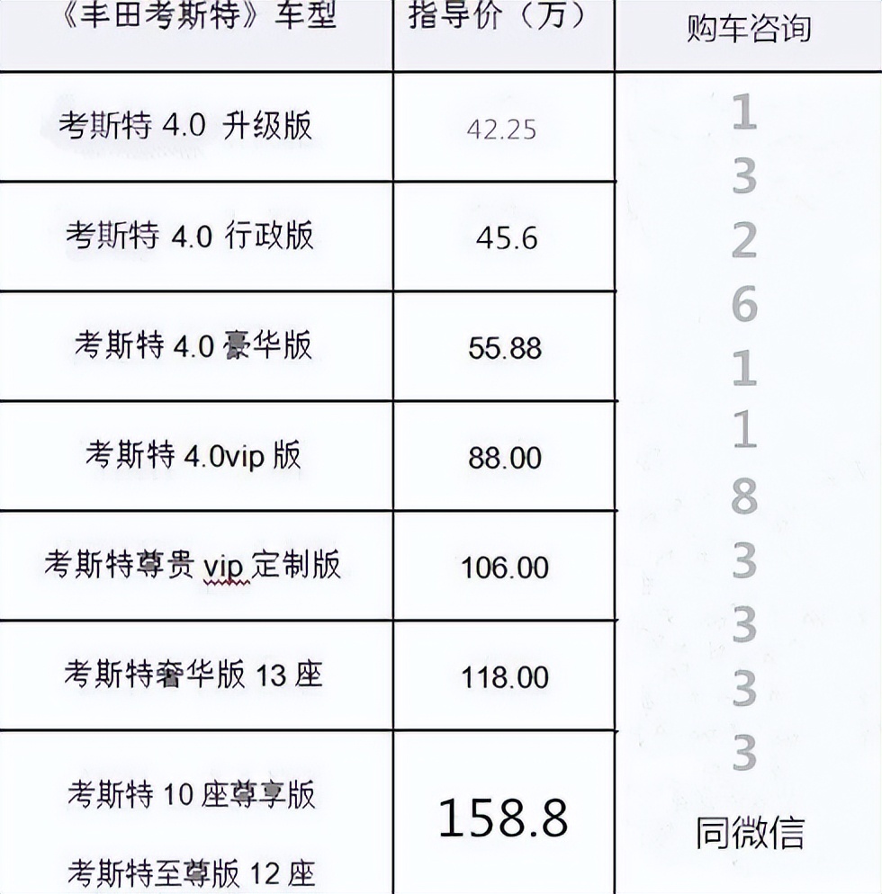 丰田考斯特11座12座价格 详细参数图片